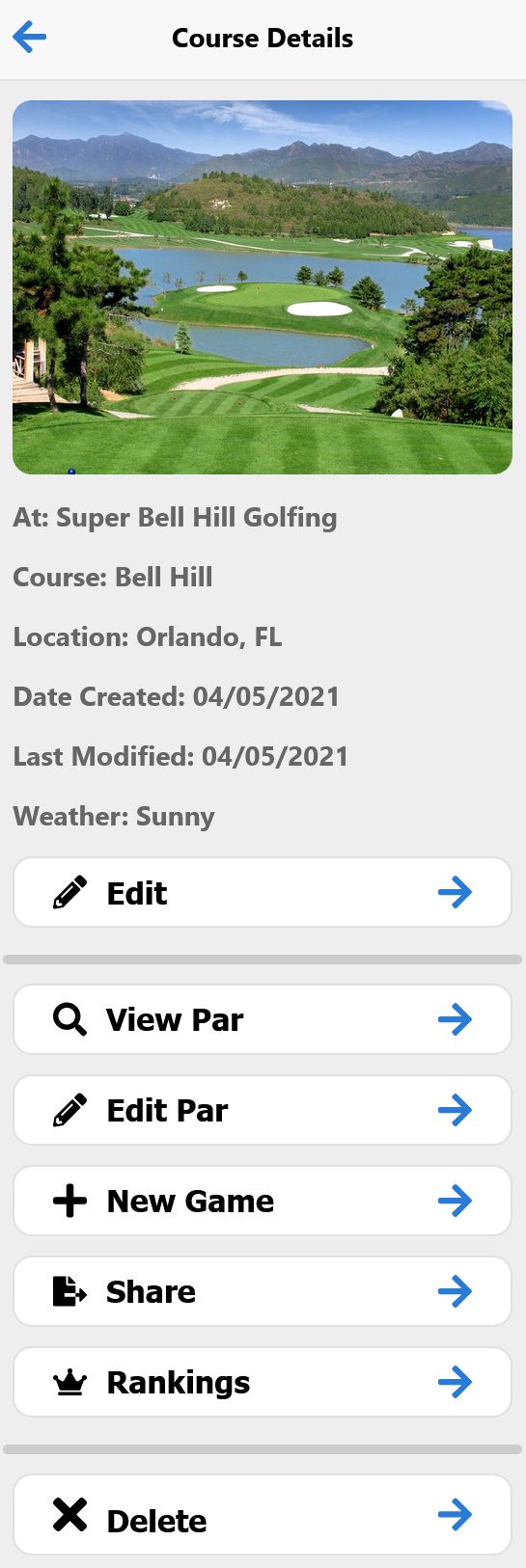 Course details screen.